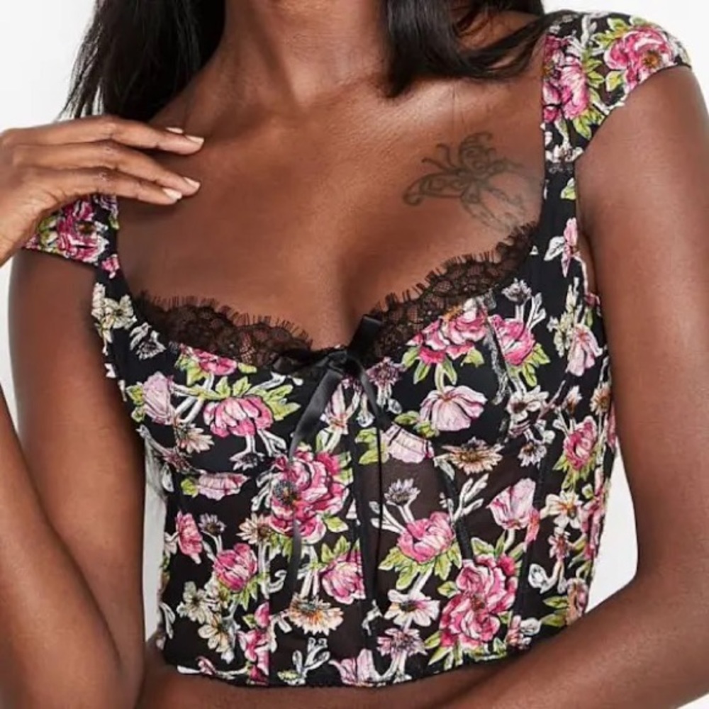 Victoria’s Secret Dream Angels Black Floral Unlined Bra Top